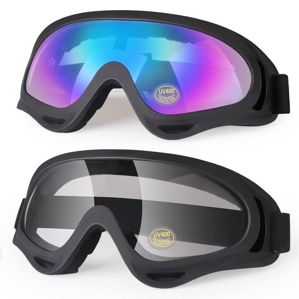 2 Pack Motorcycle Goggles, Dirt Bike, ATV, UV400, Anti-Fog, Adult, Youth, Kids