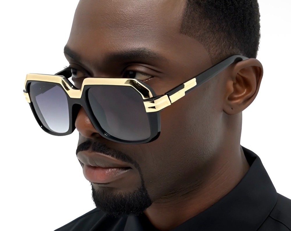 Men’s Hip Hop 80’s Vintage Streetwear Black Lens Sunglasses Black Gold Retro