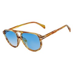EPOCH – Classic Flat Top Plastic Aviator Havana Sunglasses Blue Tint Lens
