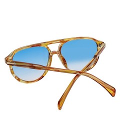 EPOCH – Classic Flat Top Plastic Aviator Havana Sunglasses Blue Tint Lens