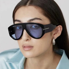Tom Ford Bronson TF1044 60 12-140 Unisex Sunglasses Shiny Black Frame Blue Lens