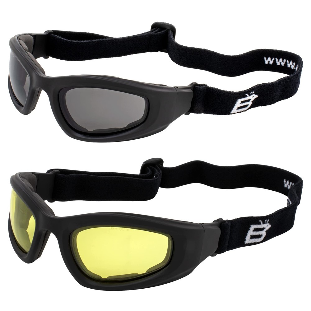 2 Pairs of Birdz Eyewear Soar Safety Padded Motorcycle Goggles Black Frames