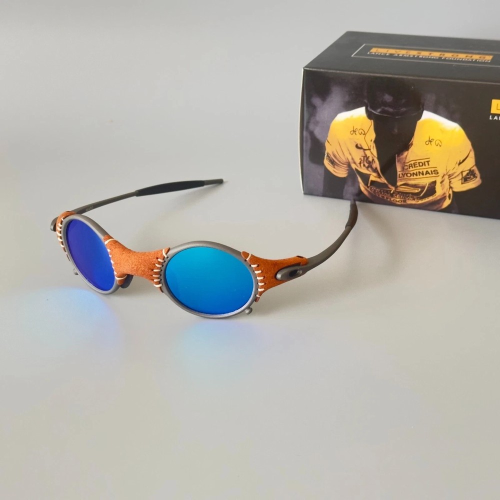 Oakley X-Metal Mars Leather Edition Titanium Frame Ice Blue Lens Sunglasses