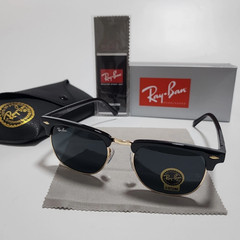 Ray-Ban RB3016 Sunglasses Clubmaster Classic Black Frame Glass Black Lens51-21mm