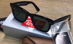 Ray-Ban RB2140 Original Wayfarer Black,Green Lenses,Unisex,Classic Sunglasses.
