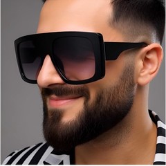 Oversized Square Shield Sunglasses Black Flat Top Gradient Lens Big Frame Mens