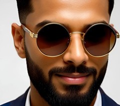 Men’s Sunglasses Round Classy Modern Sophisticated Fashion Wood Brown Lens Gold