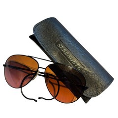 Vintage Serengeti Drivers Large Aviator Sunglasses Cable Wraparound Japan W/Case