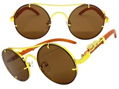 Classy Elegant Sophisticated Vintage Retro Modern SUNGLASSES Round Gold Frame C3
