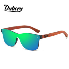DUBERY Rimless Wood Polarized Square Sunglasses Men Women Wooden Temple Glasses