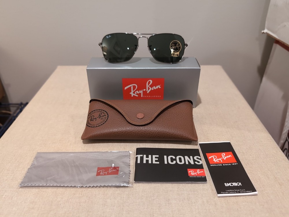Ray Ban 3136 58 New Caravan 004 Gunmetal Sunglasses Occhiale Sole Green Lenses