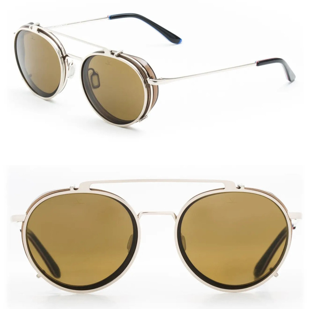 Vuarnet Sun Clip-On VD1808 003 50mm Stainless Steel Titanium Round Sunglasses