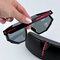 Prada Linea Rossa Men Sunglasses Black Blue Mirror Shield PS04WS DG070A NEW