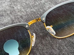 Ray-Ban RB3016 Clubmaster Sunglasses, Black & Gold Frame, Blue Gradient G-15 Len