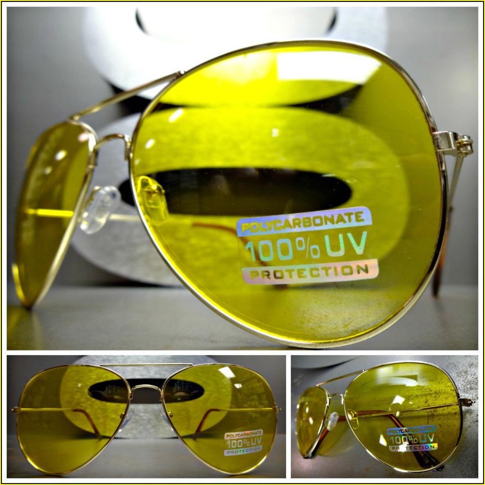 Men’s Women CLASSIC VINTAGE RETRO Style SUN GLASSES Gold Metal Frame Yellow Lens