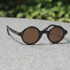 Round brown polarized sunglasses mens retro Johnny Depp tortoise acetate glasses