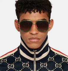 Gucci Men Sunglasses Gold Green Red Pilot URBAN GG0062S 003 NEW AUTHENTIC
