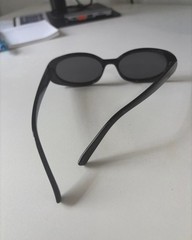 Unisex Adults Black Oval Sunglasses Gray Tinted Plastic Lenses Frame Solid