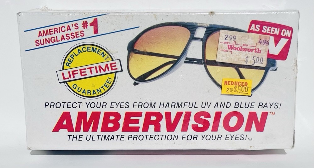 Vintage AmberVision Sunglasses Driving Aviator Frame 80s As Seen On TV – NEW