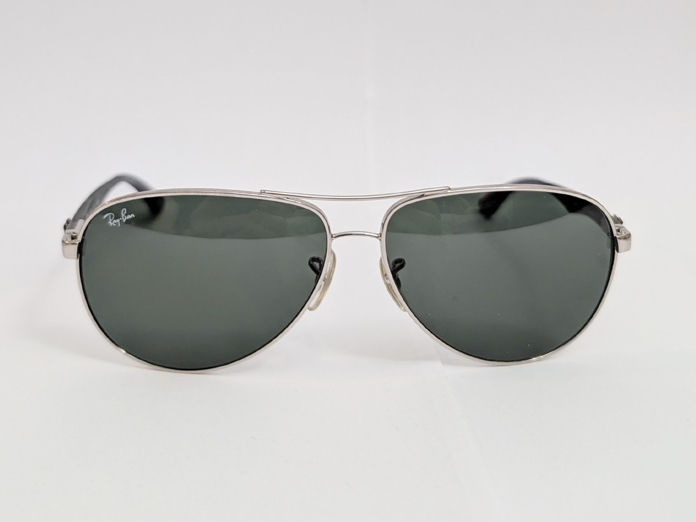 Ray-Ban RB8313 Aviator Sunglasses Silver Carbon Fiber Green Lens 003/40 61-13