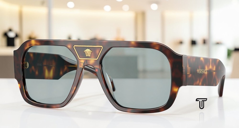 VERSACE VE4508U 553780 Havana Blue 56 mm Men’s Sunglasses