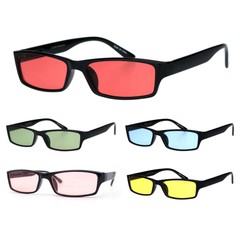 Mens Hippie Pimp Color Lens Narrow Rectangular Black Frame Sunglasses