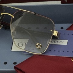 Gucci Men’s Aviator Sunglasses GG1419S Rimless Gold Metal Gray Gradient 145