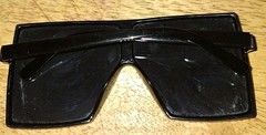Oversized Sunglasses, Large Flat Top. Black Frame. Silver Mirrored. 6in x 2.75in