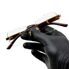 Men’s Clear Lens Wood Grain Gold Frame Retro Hip Hop Vintage Glasses