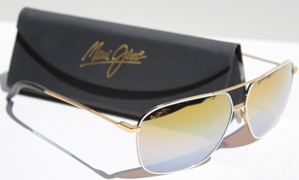 MAUI JIM Kami POLARIZED Sunglasses DGS778-05C Gold White/Silver Mirror NEW