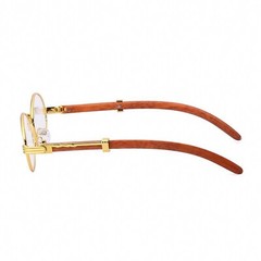 Men’s Round Oval Clear Lens Vintage Gold Frame Retro Red Wood Grain Glasses