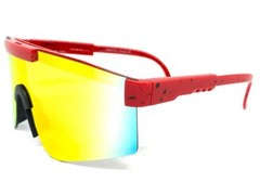 Oversize 80s RETRO SPORTY WRAP AROUND Style SUNGLASSES Large Red Frame Gold Lens