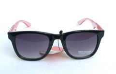 NEW SOL SUNGLASSES Men Retro Black Casual CLEAR Red Stripes on Sides US Seller
