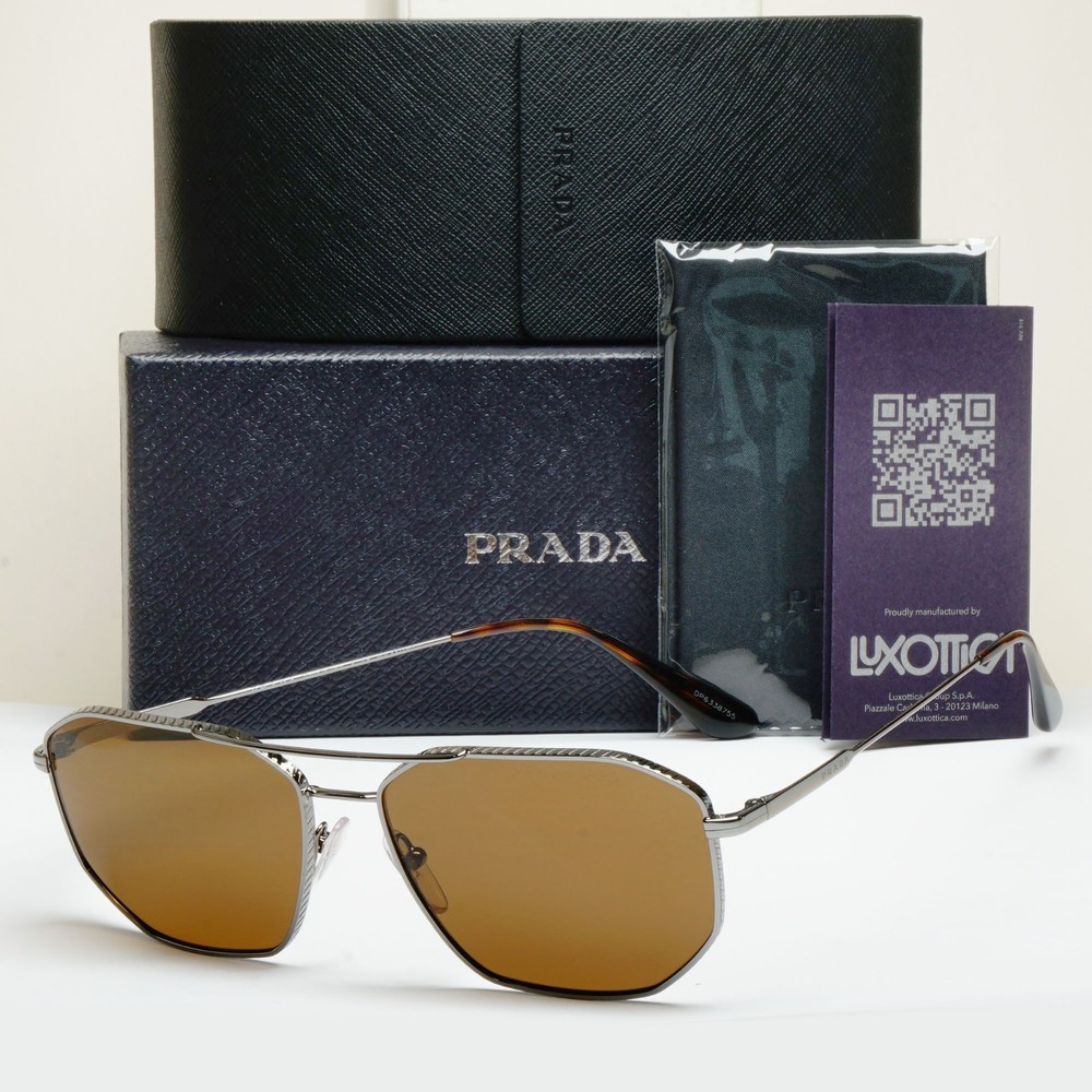Prada Sunglasses Glass Lens Gunmetal Brown SPR 64X PR64XS 5AV-01D