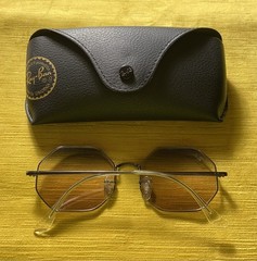 Ray-Ban RB1972 Octagon Geometric Sunglasses Black Metal Brown Gradient 145mm