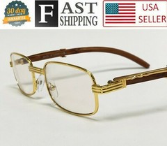 Mens Women Migos Vintage Gold Wood Frame Fashion Clear Lens Eye Glasses Designer