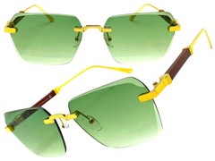 Men Classy Elegant Modern Sophisticated SUNGLASSES Rimless Gold Frame Green Lens