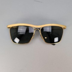 Vintage Ray-Ban Sunglasses Mens Gold Green Square Metal Frame