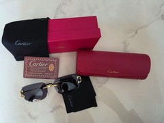 Cartier Big C Diamond Cut Dark Grey Frameless Lens Gold Frame