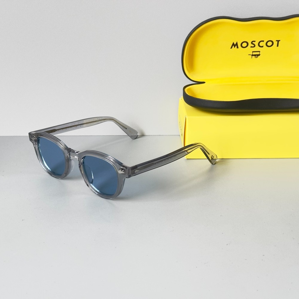 Moscot Lemtosh Crystal Grey Frame Blue Lens Sunglasses 49 Size w/ Case