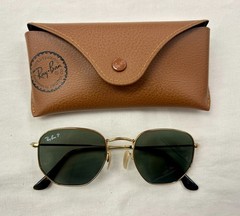 Ray-Ban RB3548N Hexagonal Gold Green Polarized Sunglasses 51mm With Case