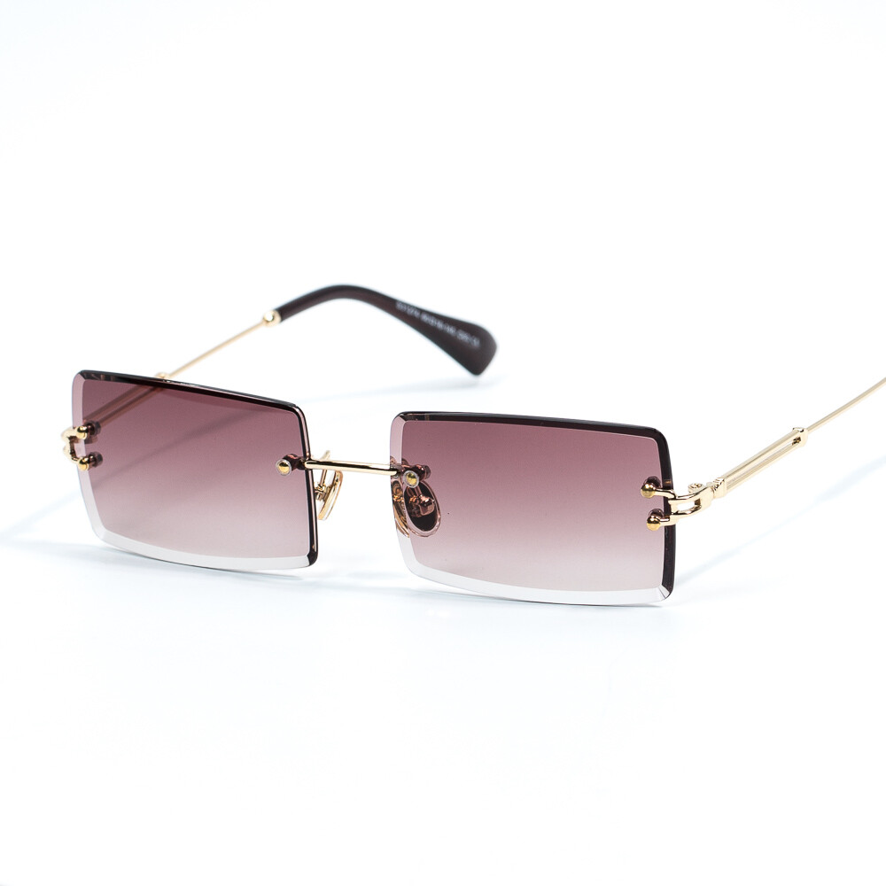 Burgundy Tint Gold Frame Rimless Shades Hip Hop Rectangular Mens Sunglasses