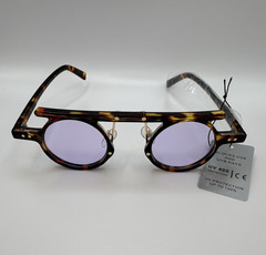Men’s Round Tortoiseshell Brown Plastic Sunglasses Purple Plastic Lenses UV400