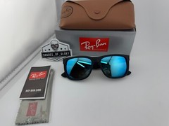 RAY-BAN JUSTIN RB4165 622/55 RUBBER BLACK BLUE FLASH MIRROR SUNGLASSES 54MM NEW