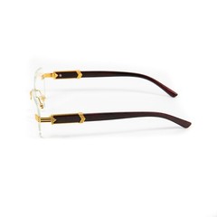 Men’s Clear Lens Wood Grain Gold Frame Retro Hip Hop Vintage Glasses