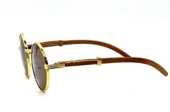 Men’s Sunglasses Round Classy Modern Sophisticated Fashion Wood Brown Lens Gold