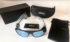 Revo Men’s Wrap Sunglasses Black Plastic Frame Blue Mirrored Plastic Lenses
