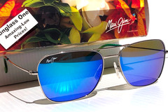 Maui Jim NAAUAO Shiny Silver POLARIZED Hawaii Blue Lens Sunglass B675-17B