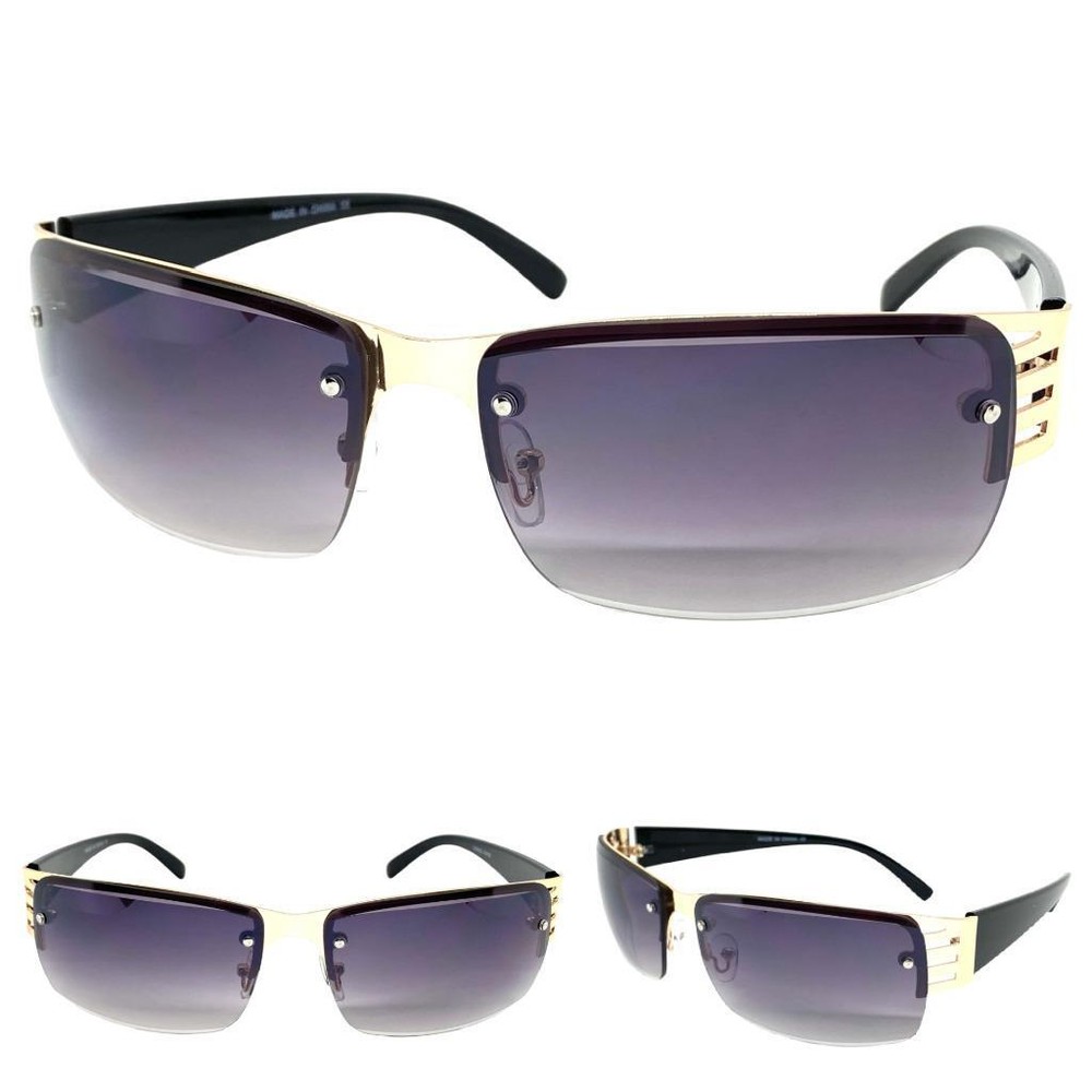Men’s Classy Elegant Contemporary Modern Wrap Style SUN GLASSES Gold Metal Frame