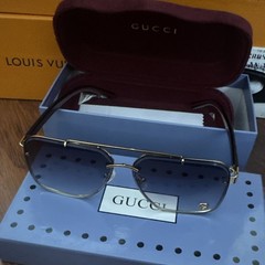 Gucci Men’s Aviator Sunglasses GG1419S Rimless Gold Metal Gray Gradient 145